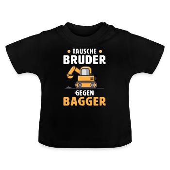 Échange frère contre pelleteuse - T-shirt bio col rond Bébé - noir - Devant