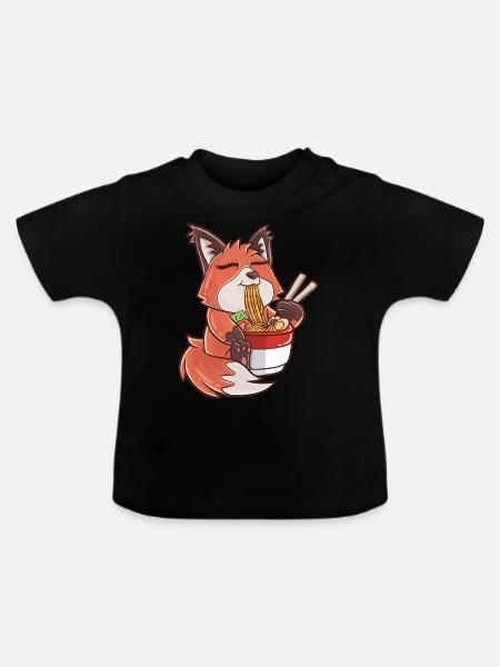 Ramen Kawaii Fuchs - Baby Bio-T-Shirt mit Rundhals - Schwarz