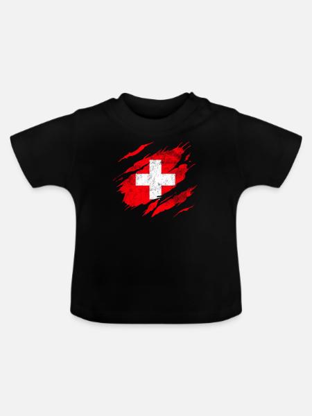 Schweiz Flagge - Baby Bio-T-Shirt mit Rundhals - Schwarz