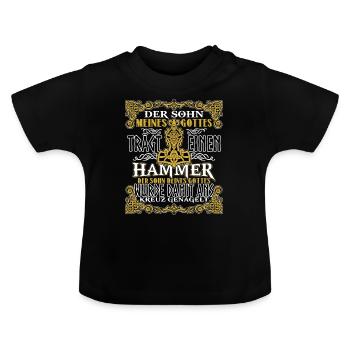 Der Sohn meines Gottes trägt Hammer - Baby Bio-T-Shirt mit Rundhals - Schwarz - Vorne