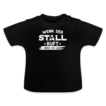 Wenn der Stall ruft muss ich los, Reiterin - Baby Bio-T-Shirt mit Rundhals - Schwarz - Vorne