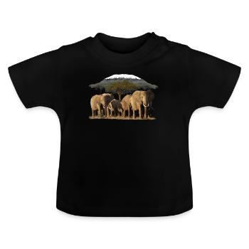Kilimanjaro and elephants in Kenya / Africa - Baby Organic T-Shirt with Round Neck - black - Front