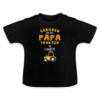 Baby Geburt Traktor Geschenkidee - Baby Bio-T-Shirt mit Rundhals - Schwarz - Vorne