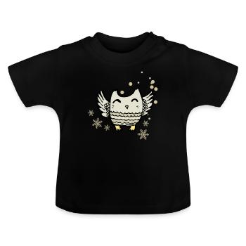Hearty owl with snowflakes - Baby Organic T-Shirt with Round Neck - black - Front