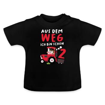 2. Geburtstag Junge Traktor Ich bin schon 2 Jahre - Baby Bio-T-Shirt mit Rundhals - Schwarz - Vorne