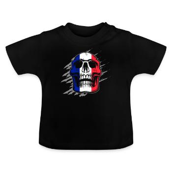 Drapeau de la France Skull - T-shirt bio col rond Bébé - noir - Devant