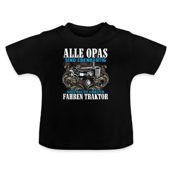 Opa mit Traktor Trecker Opa Großvater Lustiges Opa - Baby Bio-T-Shirt mit Rundhals - Schwarz - Vorne