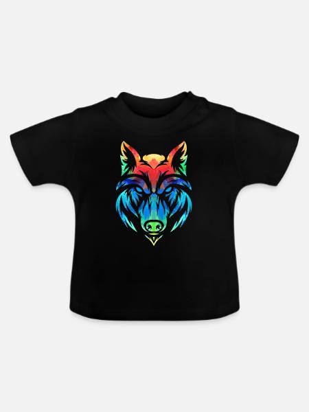 Bunter Wolf - Baby Bio-T-Shirt mit Rundhals - Schwarz