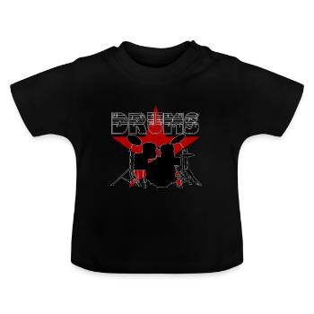 Batteur - Drums - Batterie - T-shirt bio col rond Bébé - noir - Devant