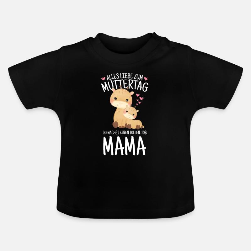 Muttertag Mutter Mummy Erster Giraffe Geschenk - Baby Bio-T-Shirt mit Rundhals - Schwarz