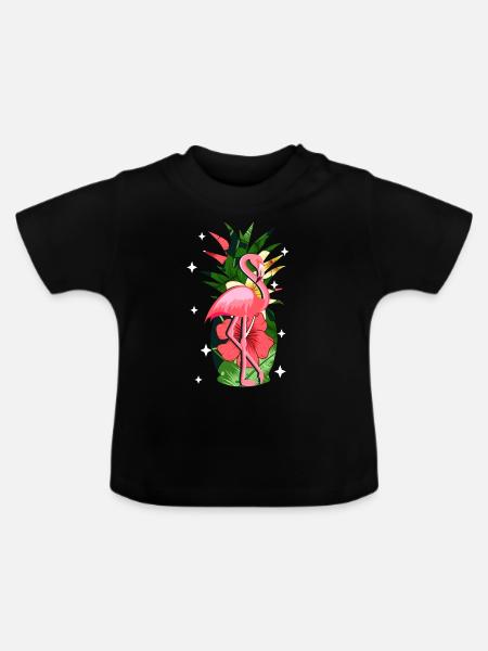 Flamingo Rosa - Baby Bio-T-Shirt mit Rundhals - Schwarz