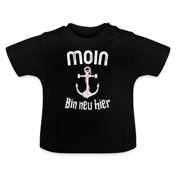 Moin bin neu hier Geburt Baby Hamburg Anker - Baby Bio-T-Shirt mit Rundhals - Schwarz - Vorne