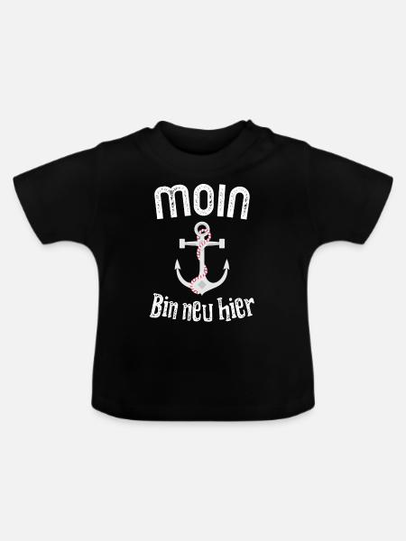 Moin bin neu hier Geburt Baby Hamburg Anker - Baby Bio-T-Shirt mit Rundhals - Schwarz