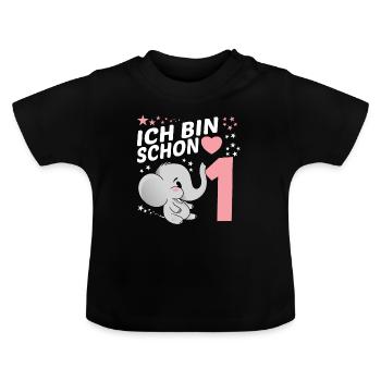 Kinder Geburtstags 1. Geburtstag Elefant - Baby Bio-T-Shirt mit Rundhals - Schwarz - Vorne