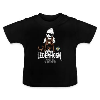 Mei Lederhosn trogt no da Hirsch Bayrischer Bua - Baby Bio-T-Shirt mit Rundhals - Schwarz - Vorne