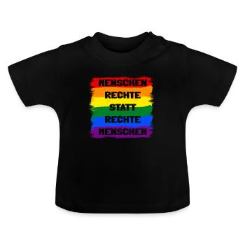 Menschenrechte statt rechte Menschen Regenbogen - Baby Bio-T-Shirt mit Rundhals - Schwarz - Vorne