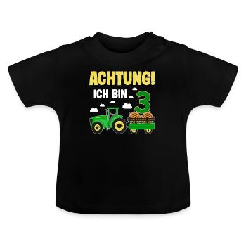 Traktor 3. Geburtstag Weg frei ich bin schon 3 - Baby Bio-T-Shirt mit Rundhals - Schwarz - Vorne