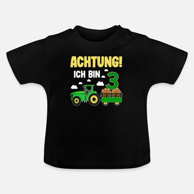 Traktor 3. Geburtstag Weg frei ich bin schon 3 - Baby Bio-T-Shirt mit Rundhals - Schwarz