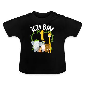 1. Geburtstag Zoo Tiere Junge Mädchen 1 Jahre - Baby Bio-T-Shirt mit Rundhals - Schwarz - Vorne