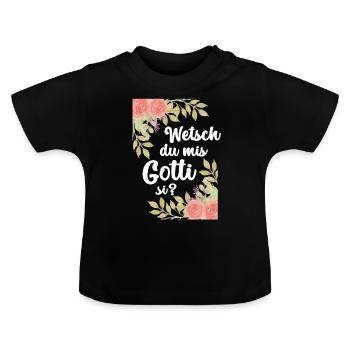 Wetsch du mis Gotti fragen Patentante fragen - Baby Bio-T-Shirt mit Rundhals - Schwarz - Vorne