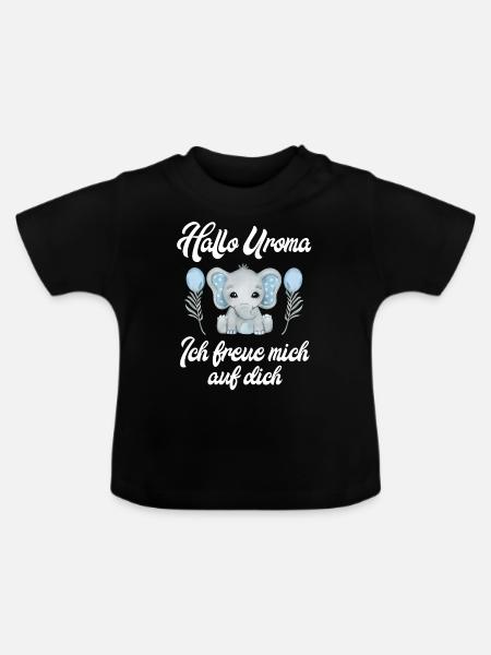 Hallo Uroma ich freue mich auf dich Schwangerschaf - Baby Bio-T-Shirt mit Rundhals - Schwarz