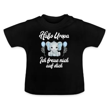 Hallo Uropa ich freue mich auf dich du wirst Uropa - Baby Bio-T-Shirt mit Rundhals - Schwarz - Vorne