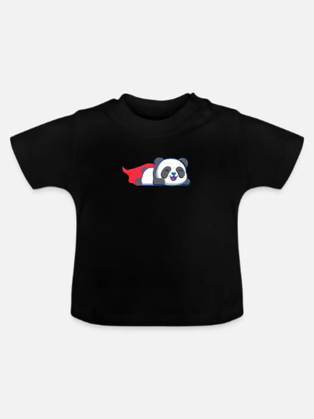 Panda Superheld - Baby Bio-T-Shirt mit Rundhals - Schwarz