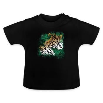 Leopard Rainforest Plants Nature Vegetation - Baby Organic T-Shirt with Round Neck - black - Front