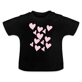 Zart Rosa Herzen - Baby Bio-T-Shirt mit Rundhals - Schwarz - Vorne