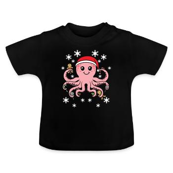 Chapeau de Noël Octopus - T-shirt bio col rond Bébé - noir - Devant