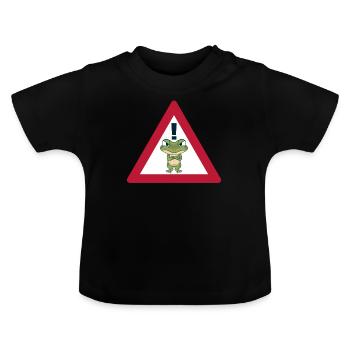 Panneau Frosch Lustig Panneau routier Panneau de signalisation - T-shirt bio col rond Bébé - noir - Devant