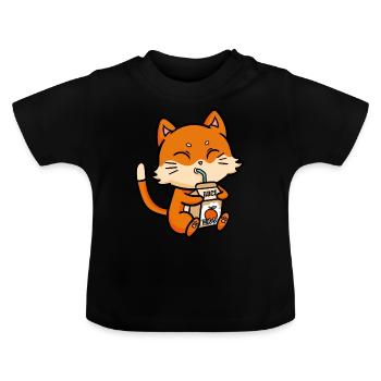 Katze trinkt Orangensaft Anime Manga - Baby Bio-T-Shirt mit Rundhals - Schwarz - Vorne