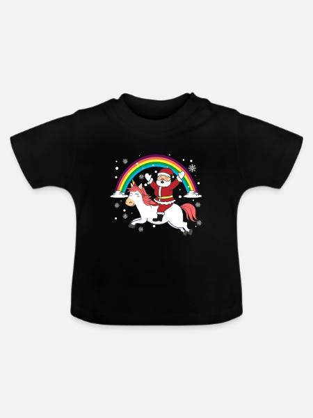 Einhorn Weihnachtsmann - Baby Bio-T-Shirt mit Rundhals - Schwarz
