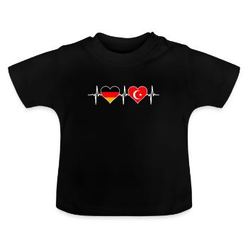 Deutschland Türkei Liebe Herzschlag Deutschtürke - Baby Bio-T-Shirt mit Rundhals - Schwarz - Vorne