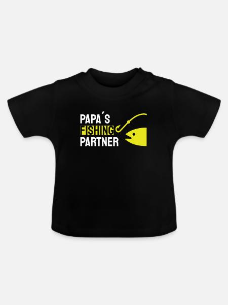 Pesca Padre e Figlio Pesce - Maglietta ecologica con scollo rotondo per neonato - nero