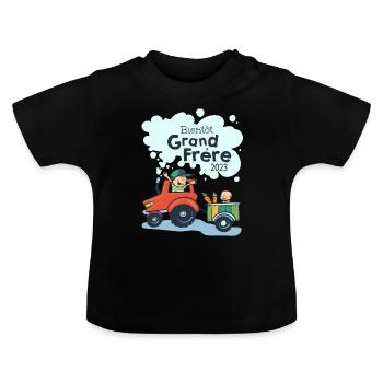 Bientot Grand Frere Tracteur 2023 - T-shirt bio col rond Bébé - noir - Devant