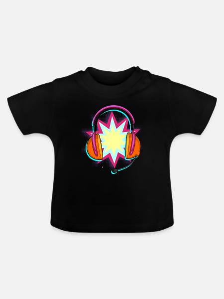 Headphones Pop Art - Baby Organic T-Shirt with Round Neck - black