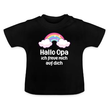 Hallo Opa ich freue mich auf dich du wirst Opa - Baby Bio-T-Shirt mit Rundhals - Schwarz - Vorne