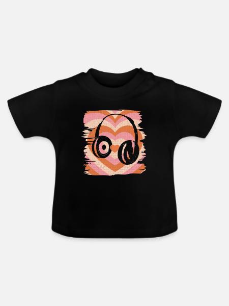 Kopfhörer Retro Musik - Baby Bio-T-Shirt mit Rundhals - Schwarz