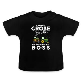 Ich Bin Der Große Bruder Das Macht Mich Zum Boss - Baby Bio-T-Shirt mit Rundhals - Schwarz - Vorne