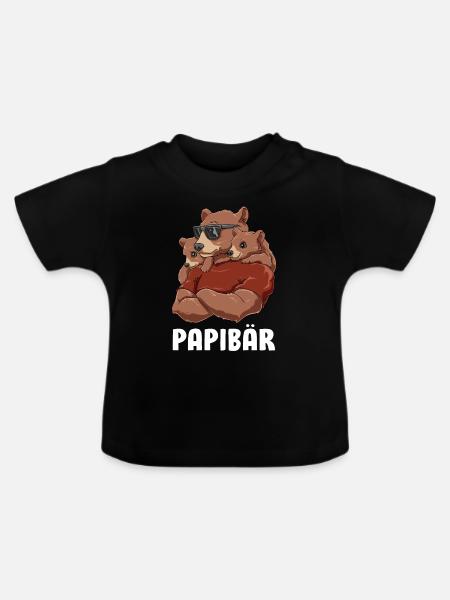 Papibär Vater Tochter Sohn Geschwister Zwillinge - Baby Bio-T-Shirt mit Rundhals - Schwarz