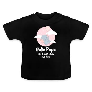 Hallo Papa ich freue mich auf dich du wirst Papa - Baby Bio-T-Shirt mit Rundhals - Schwarz - Vorne