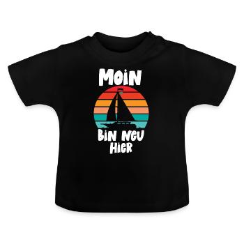 Moin bin neu hier Geburt Baby Hamburg Anker - Baby Bio-T-Shirt mit Rundhals - Schwarz - Vorne