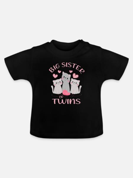 Storesøster til tvillinger katte forfremmet til storesøster - Økologisk T-shirt til baby, rund hals - sort