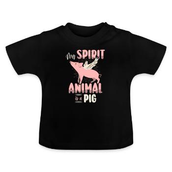 Pig Tshirt Children Women Piglet Piglet Piglet - Baby Organic T-Shirt with Round Neck - black - Front