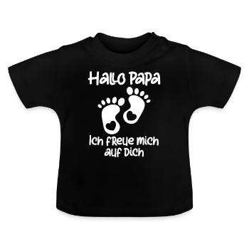 Hallo Papa ich freue mich auf dich Schwangerschaft - Baby Bio-T-Shirt mit Rundhals - Schwarz - Vorne