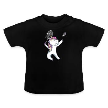 Einhorn Badminton - Baby Bio-T-Shirt mit Rundhals - Schwarz - Vorne