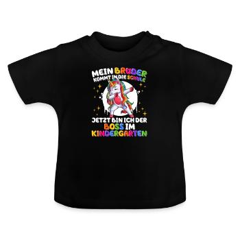 Mein Bruder Kommt In Die Schule Kindergarten - Baby Bio-T-Shirt mit Rundhals - Schwarz - Vorne