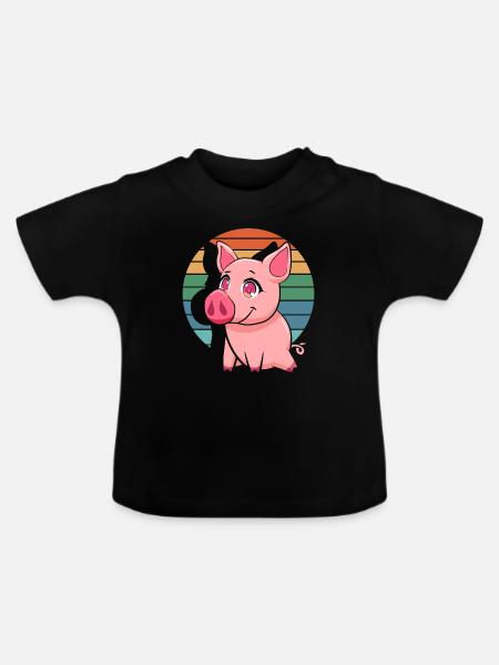 Schwein Schweine - Baby Bio-T-Shirt mit Rundhals - Schwarz