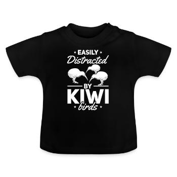 Slightly distracted by Kiwi Birds New Zealand Kiwi - Baby Organic T-Shirt with Round Neck - black - Front